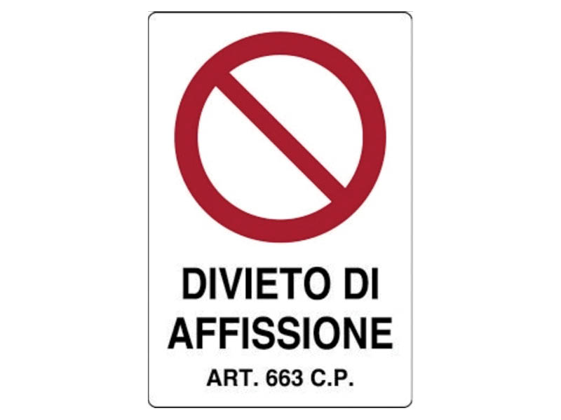CARTELLO DIVIETO DI AFFISSIONE 20X30 PVC