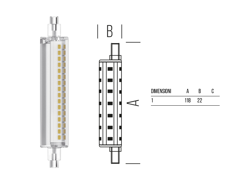 LAMPADA LED LINEARE 8.2 W MM.118X22d  C.