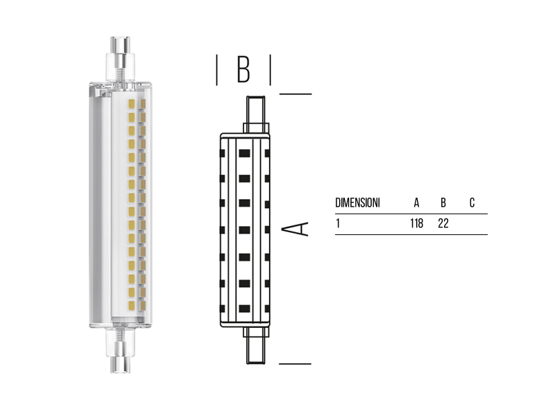 LAMPADA LED LINEARE 10.7W MM.118X22d  C.