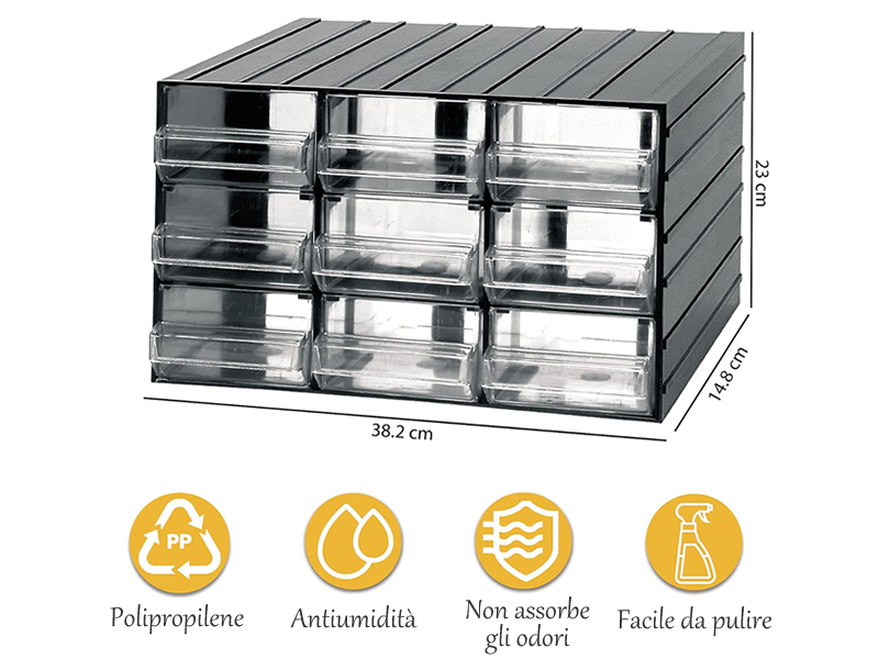CASSETTIERA 9 CASSETTI TRAS. 260X117X65h