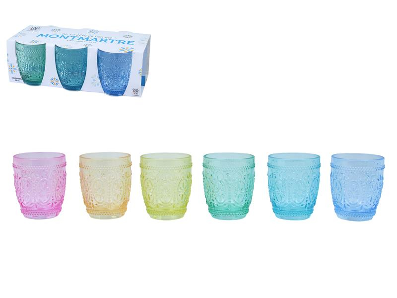 BICCHIERE VETRO ACQUA ML300 COLORATI 6PZ